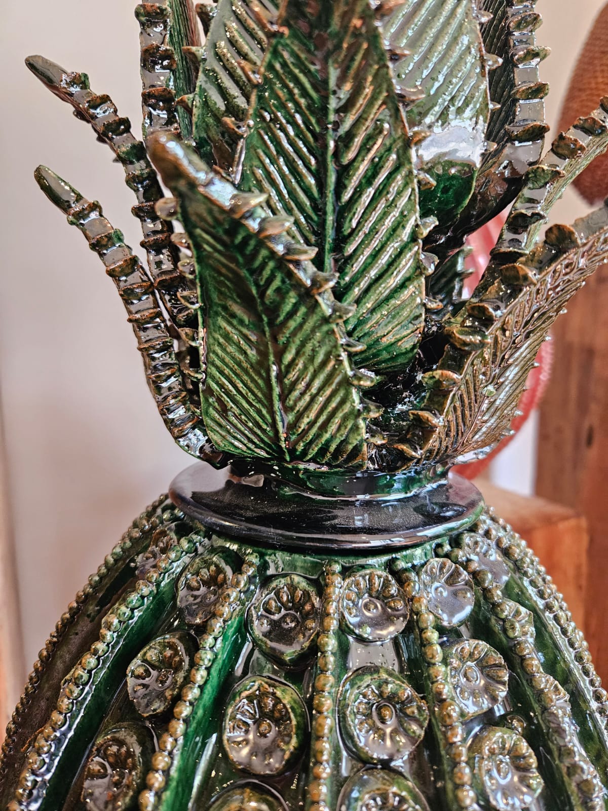 Piña esmaltada verde, 50 cm
